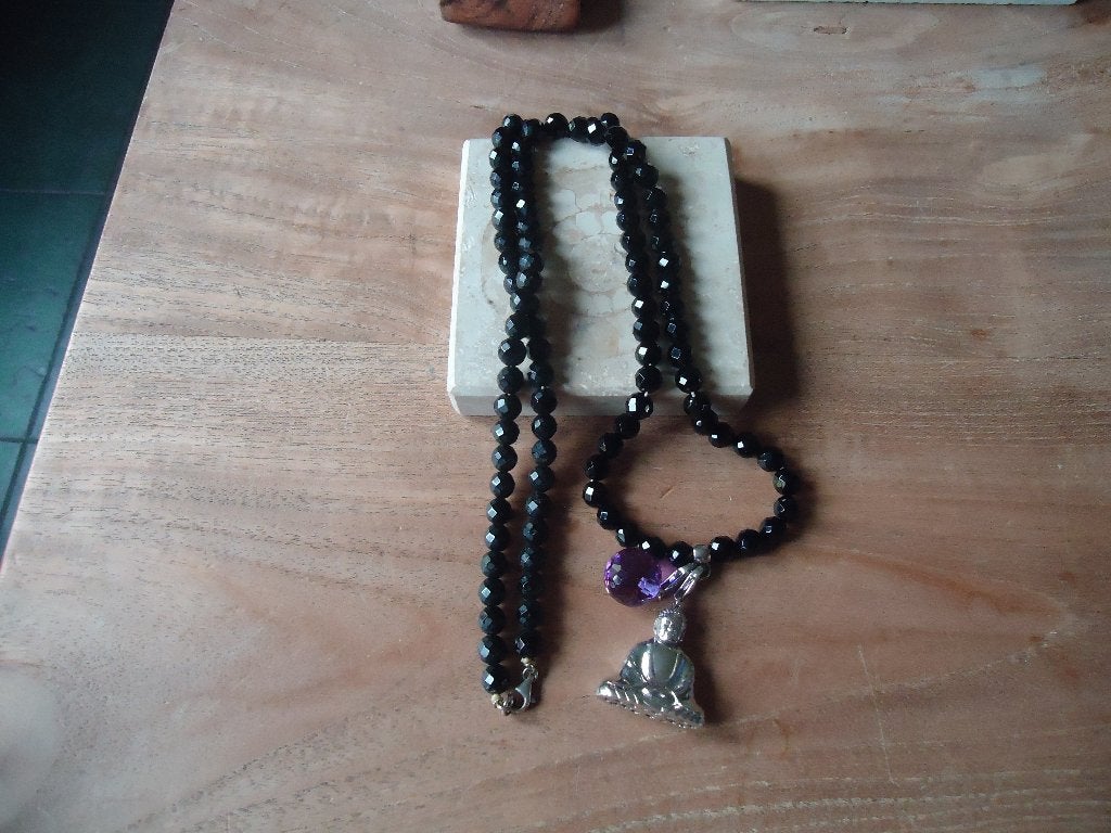 mooie echt zilveren esprit ketting met hang on boedha en bol, Gebruikt, Zwart, Met hanger, Ophalen of Verzenden