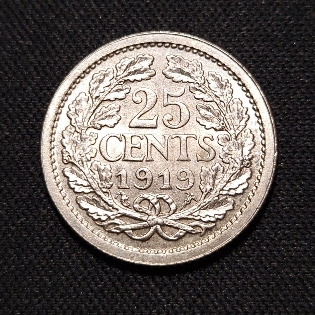 25 cent 1919, Postzegels en Munten, Munten | Nederland, Verzenden, Zilver, 25 cent, Koningin Wilhelmina