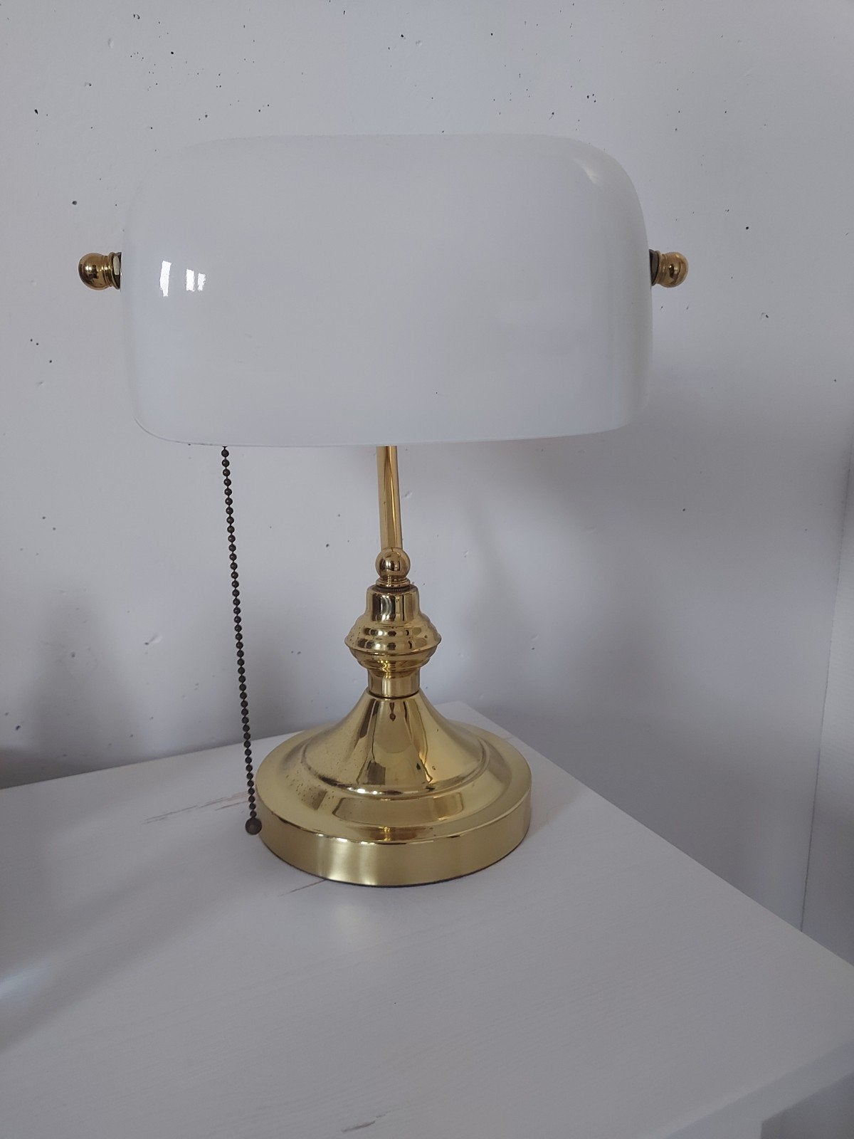 Klassieke Bankierslamp / notarislamp - Goudkleurig met Witte, Met schakelaar, Goud, Zo goed als nieuw, Glas