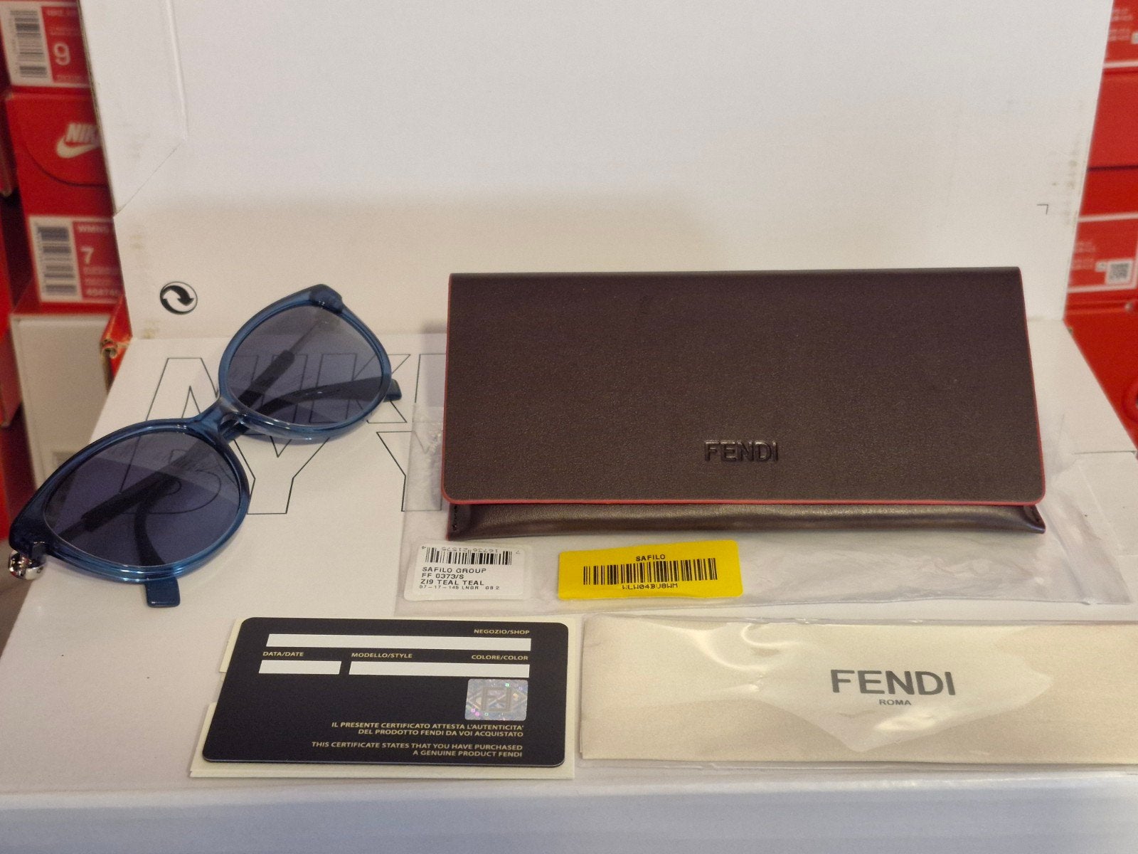 Nieuwe originele Fendi Roma Zonnebril teal, Overige merken, Zonnebril, Blauw, Nieuw