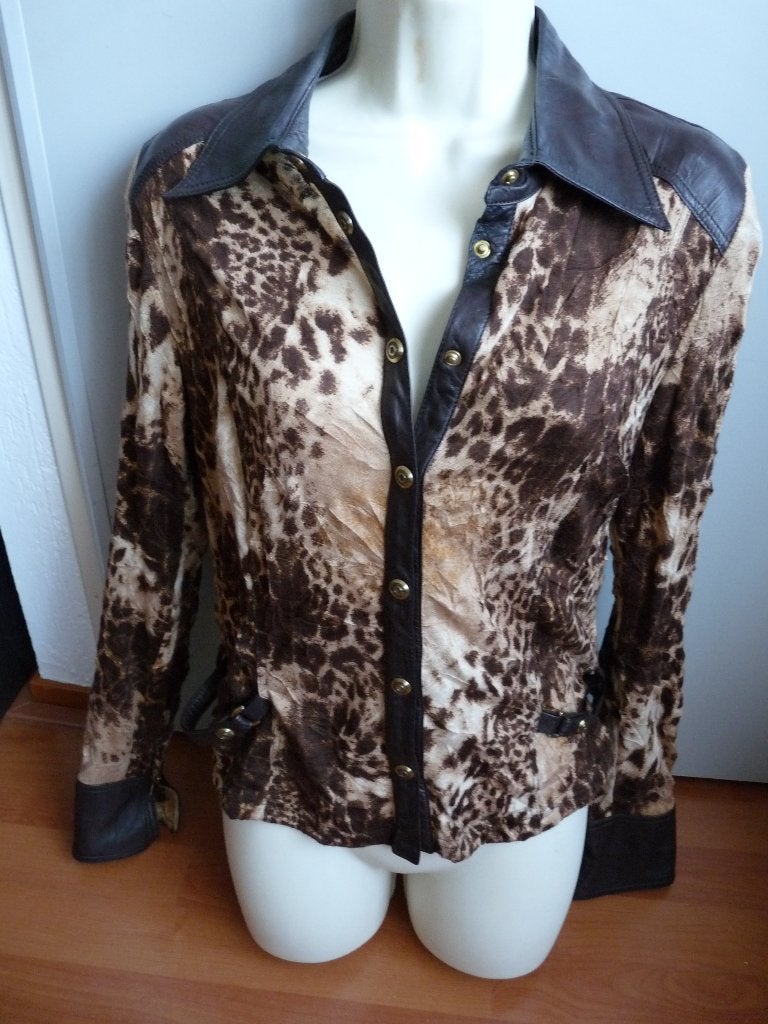 Blouse met tijgerprint en stukken leer van Aphero maat 38, Aphero, Bruin, Ophalen of Verzenden, Zo goed als nieuw