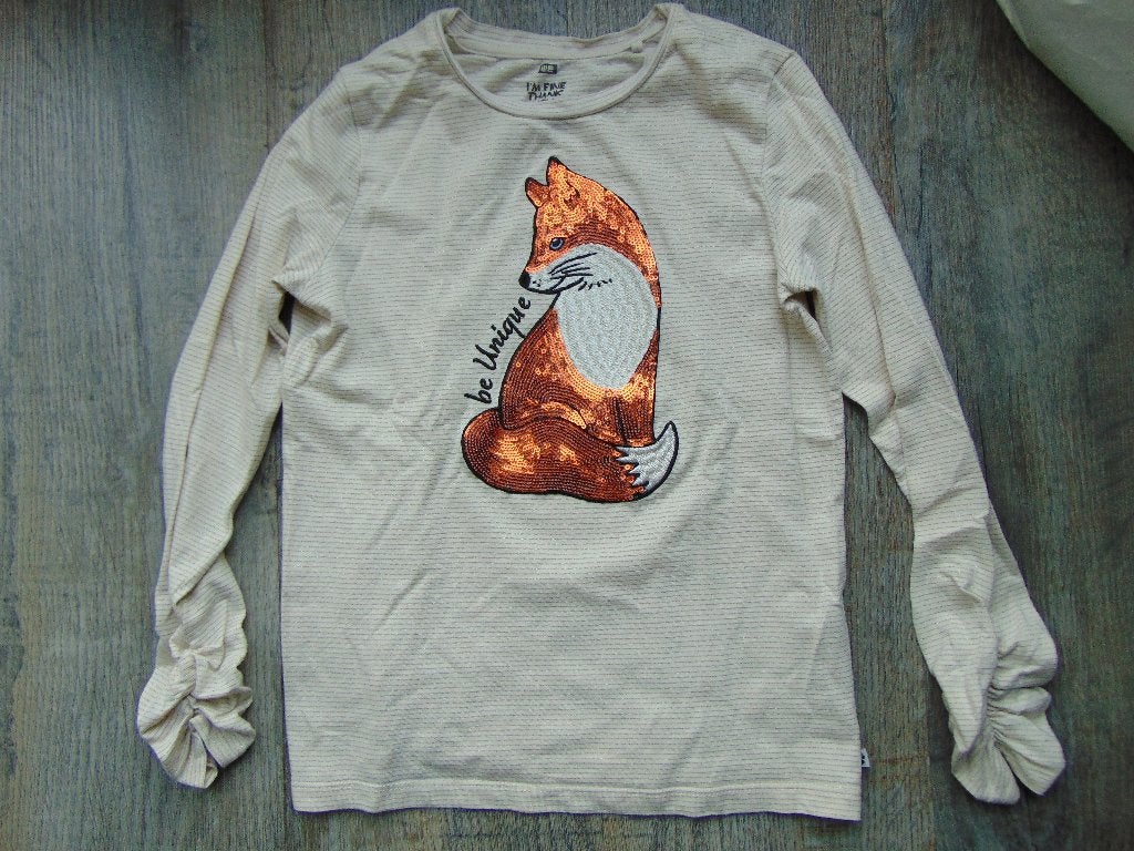 WE longsleeve ecru met vos maat 134 / 140 T-shirt lange mouw, WE, Meisje, Ophalen of Verzenden, Zo goed als nieuw