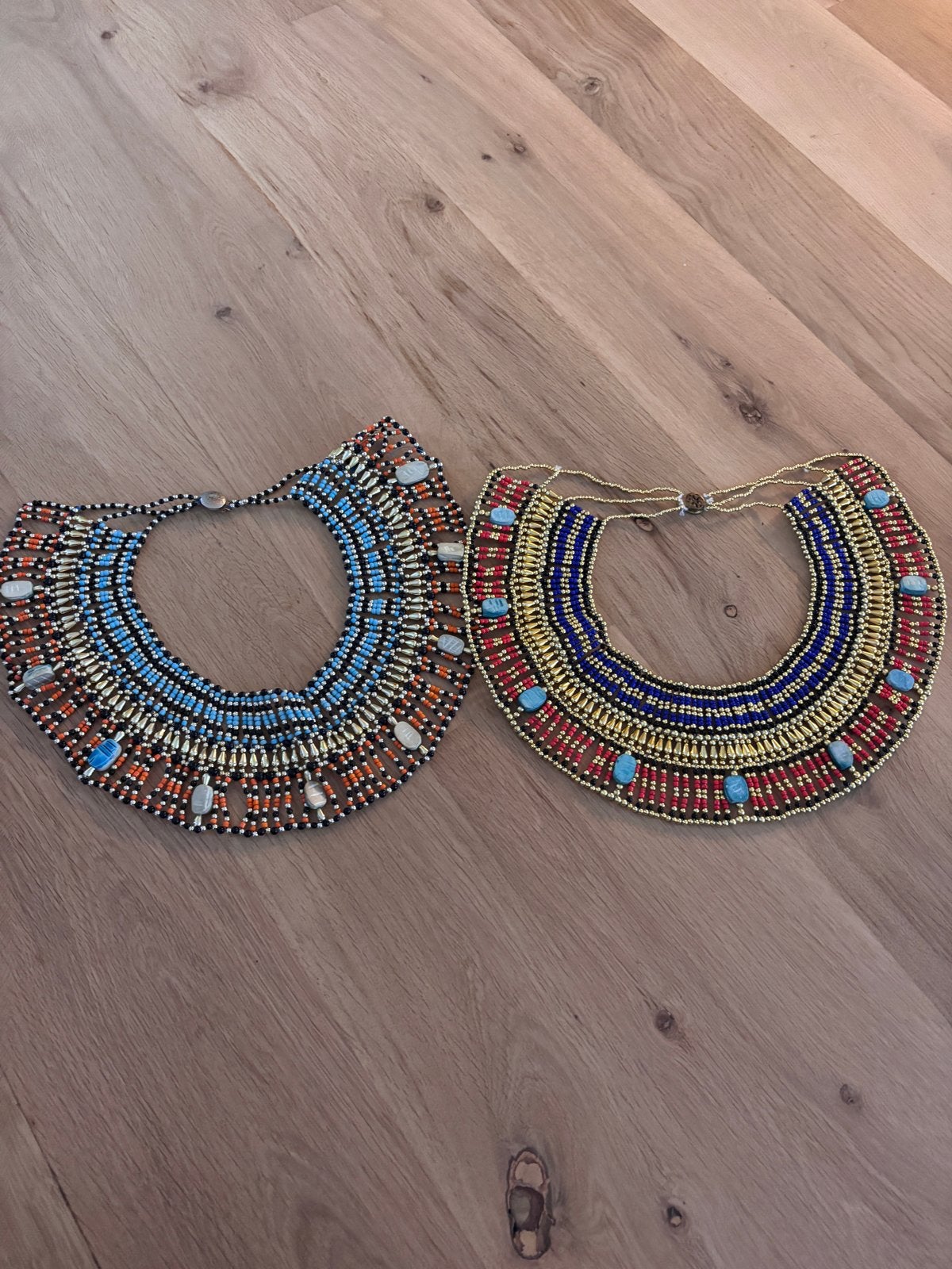 2x Egyptische kralenketting - Cleopatra stijl, Blauw, Ophalen of Verzenden, Zo goed als nieuw, Overige materialen