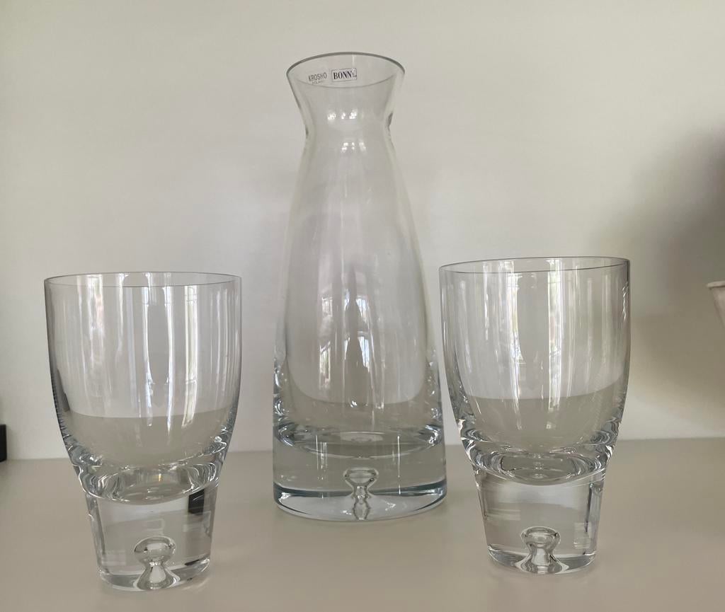 Krosno waterkaraf en twee glazen, Glas of Glazen, Nieuw, Ophalen of Verzenden, Glas