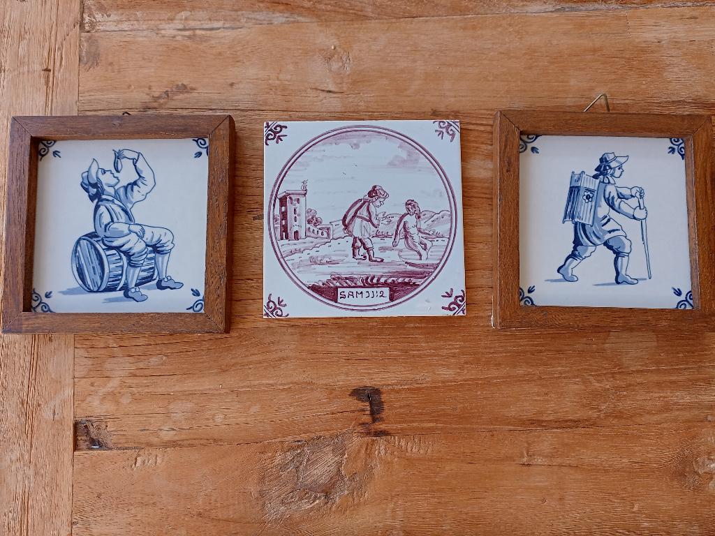 3 mooie wandtegels Haringhapper/Marskramer/Paars Westraven, Antiek en Kunst, Antiek | Wandborden en Tegels, Ophalen of Verzenden