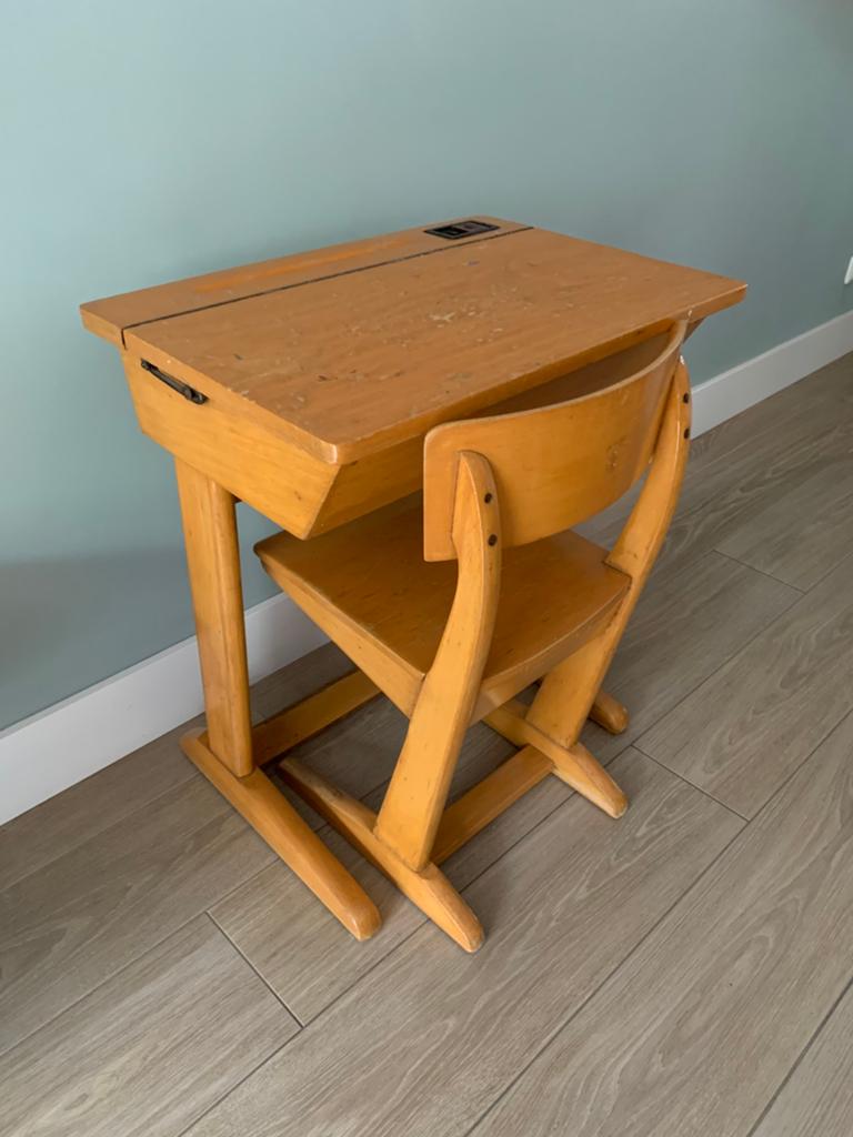 Vintage bureau, kinderbureau, kindertafel, kinderstoel, Ophalen, Gebruikt, Tafel(s) en Stoel(en)
