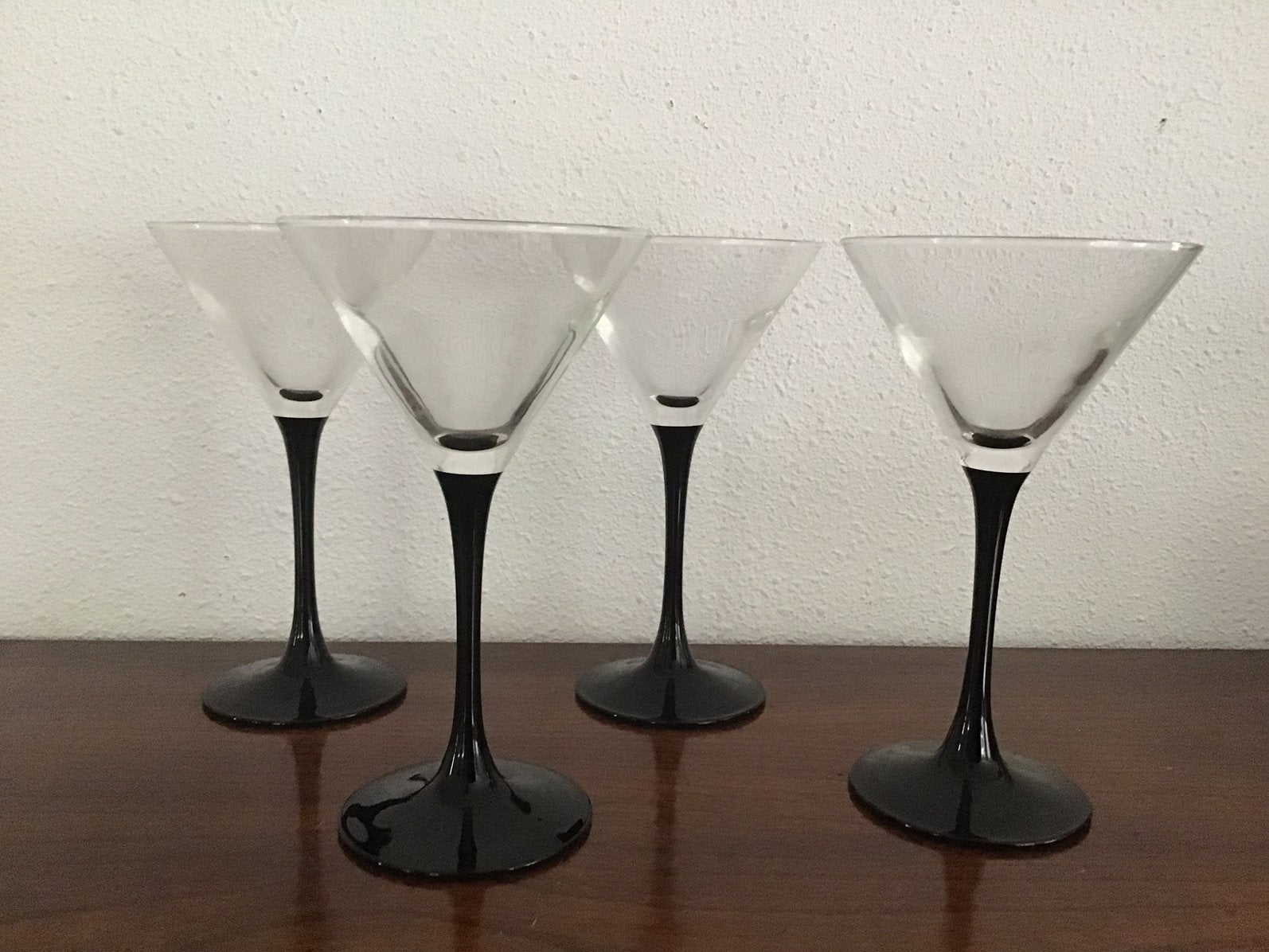 4 Luminarc champagne coupes, zwarte steel., Ophalen of Verzenden, Zo goed als nieuw, Overige typen