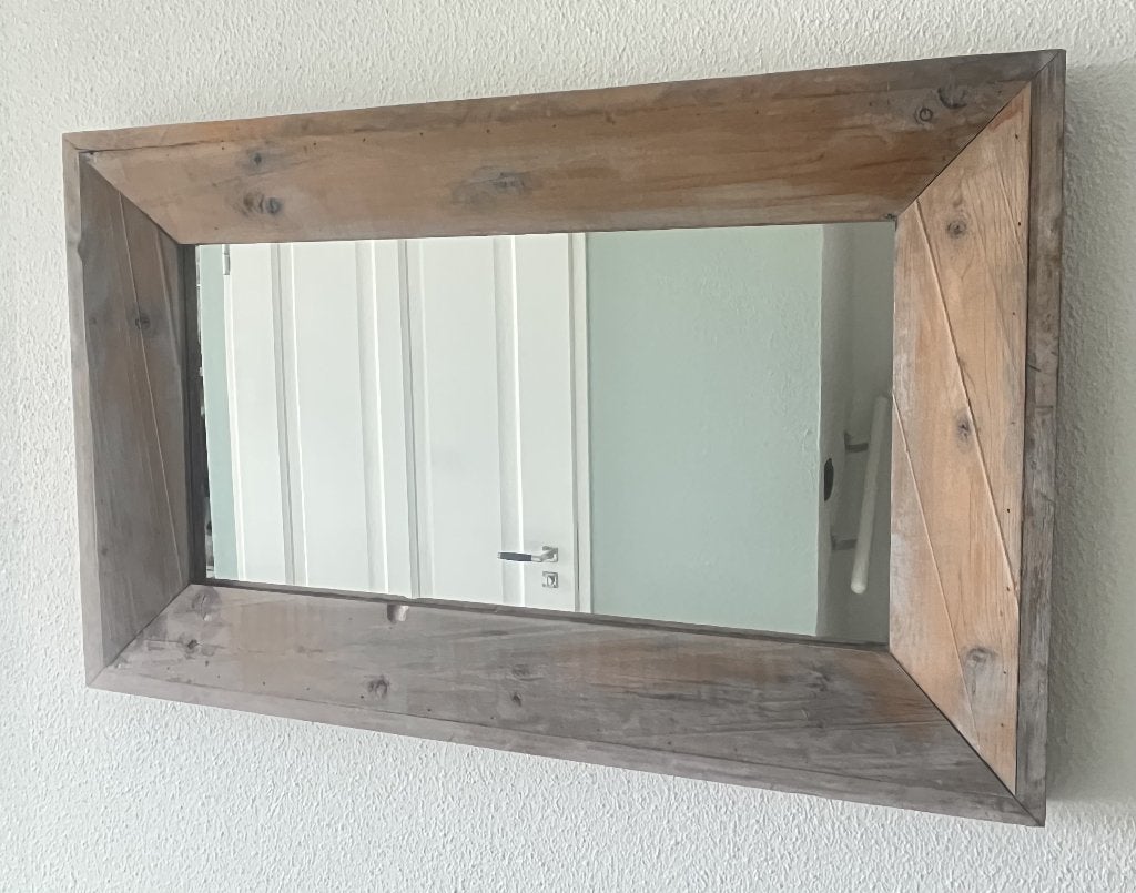 Spiegel houten lijst rechthoekig, Ophalen, Zo goed als nieuw, Minder dan 100 cm, Rechthoekig