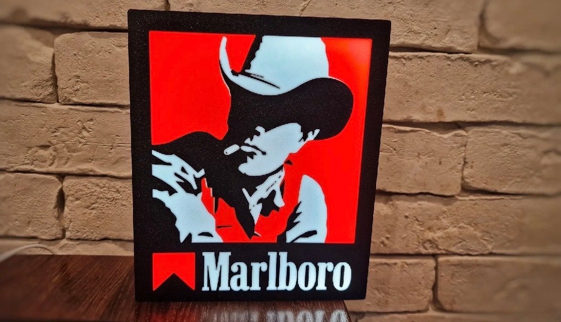 Marlboro Man Lichtbak - Vintage Reclamebord, Verzenden, Gebruikt, Lichtbak of (neon) lamp