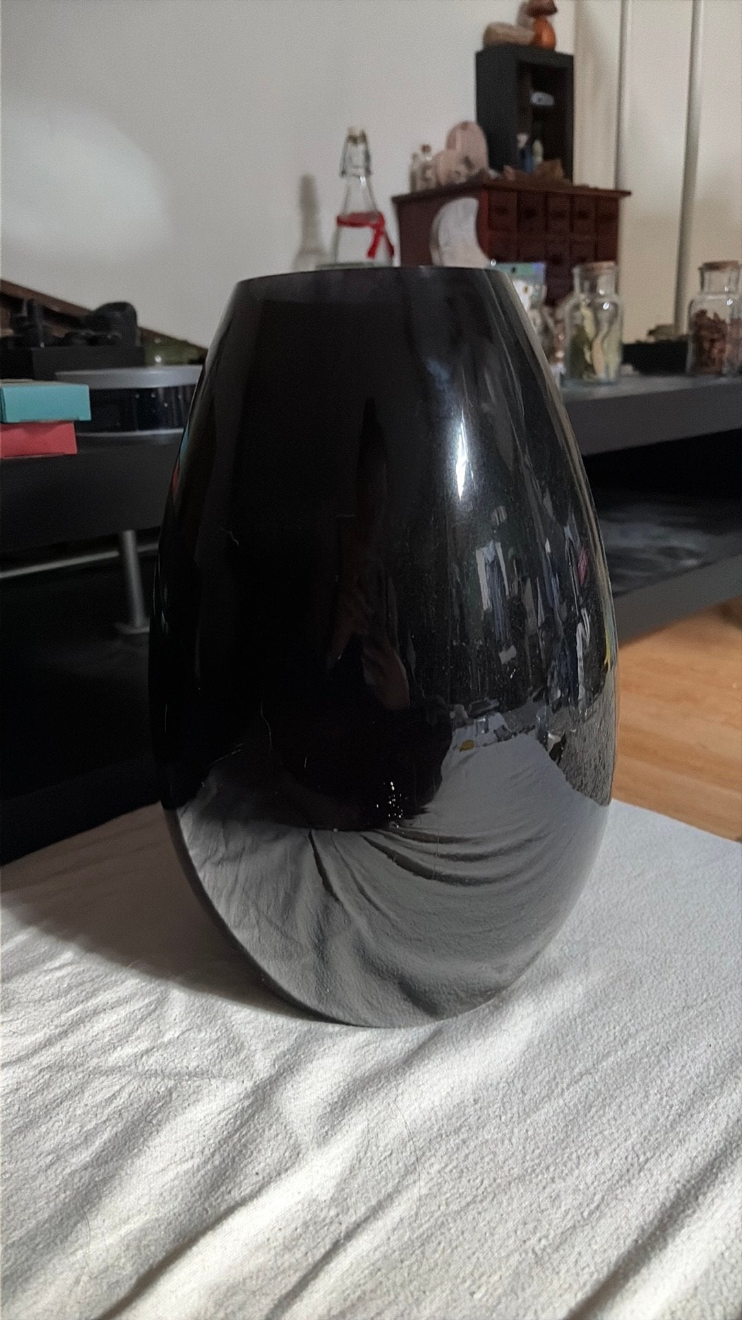 Zwarte glazen vaas, Ophalen, Zo goed als nieuw, Zwart, Glas