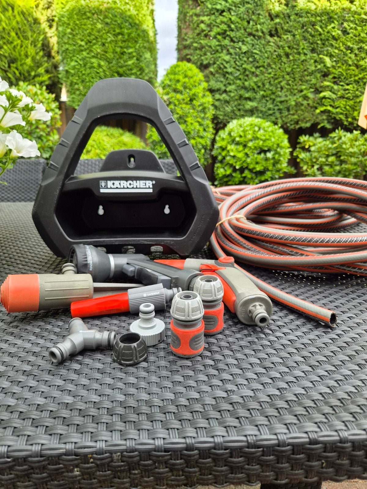Kärcher tuinslanghaspel met Gardena accessoires, Tuin en Terras, Tuinslangen, Ophalen, Gebruikt, Tuinslanghaspel