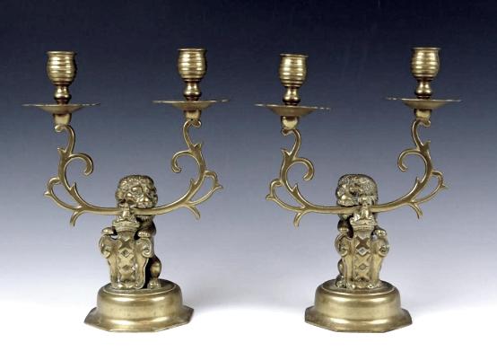 kandelaars met wapen van Amsterdam, Antiek en Kunst, Ophalen of Verzenden, Koper of Brons