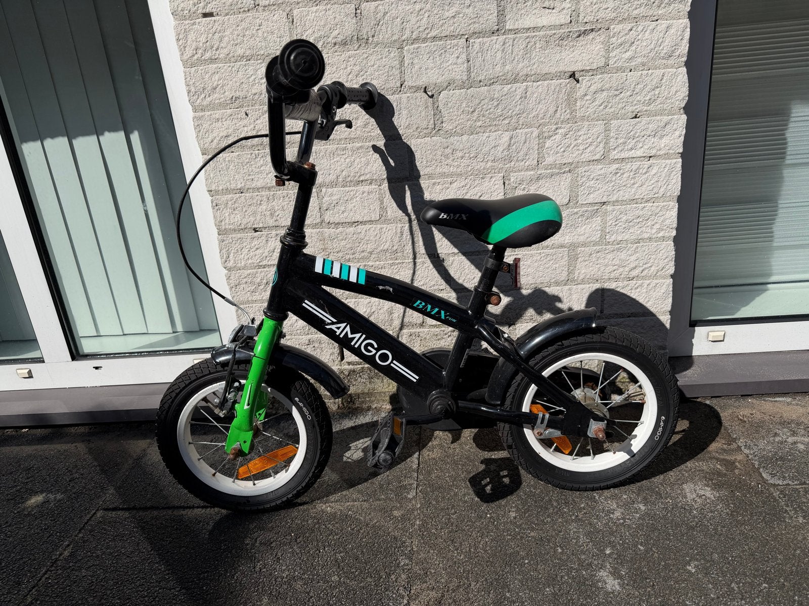 BMX Amigo kinderfiets 12 inch - Groen/Zwart, Fietsen en Brommers, Ophalen, Gebruikt, Terugtraprem, Minder dan 16 inch