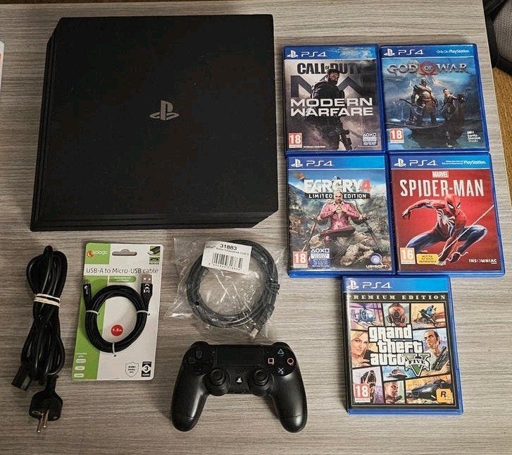 PlayStation 4 Pro 1TB Set met Controller en 5 Topgames, Ophalen of Verzenden, Refurbished, Zwart, Met games