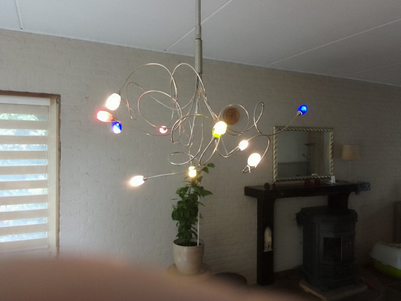 Moderne hanglamp met 10 lampjes in diverse kleuren, Ophalen, Gebruikt, Metaal, Modern, Abstract, Speels