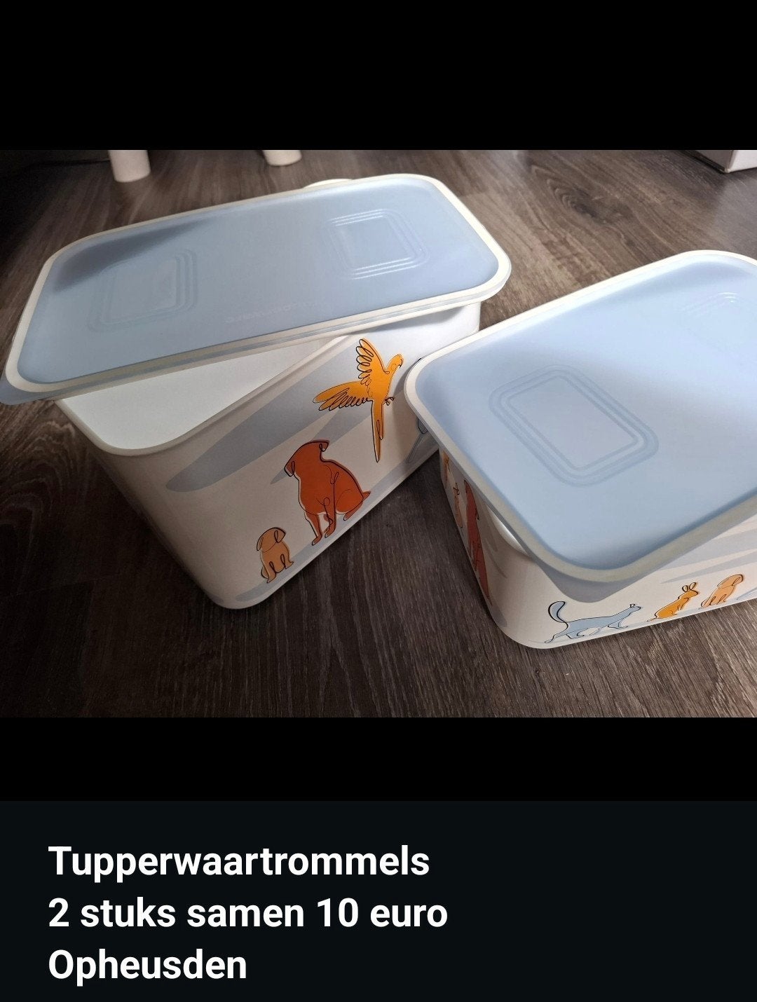 Tupperware trommels met dierenprint - 2 stuks, Ophalen of Verzenden