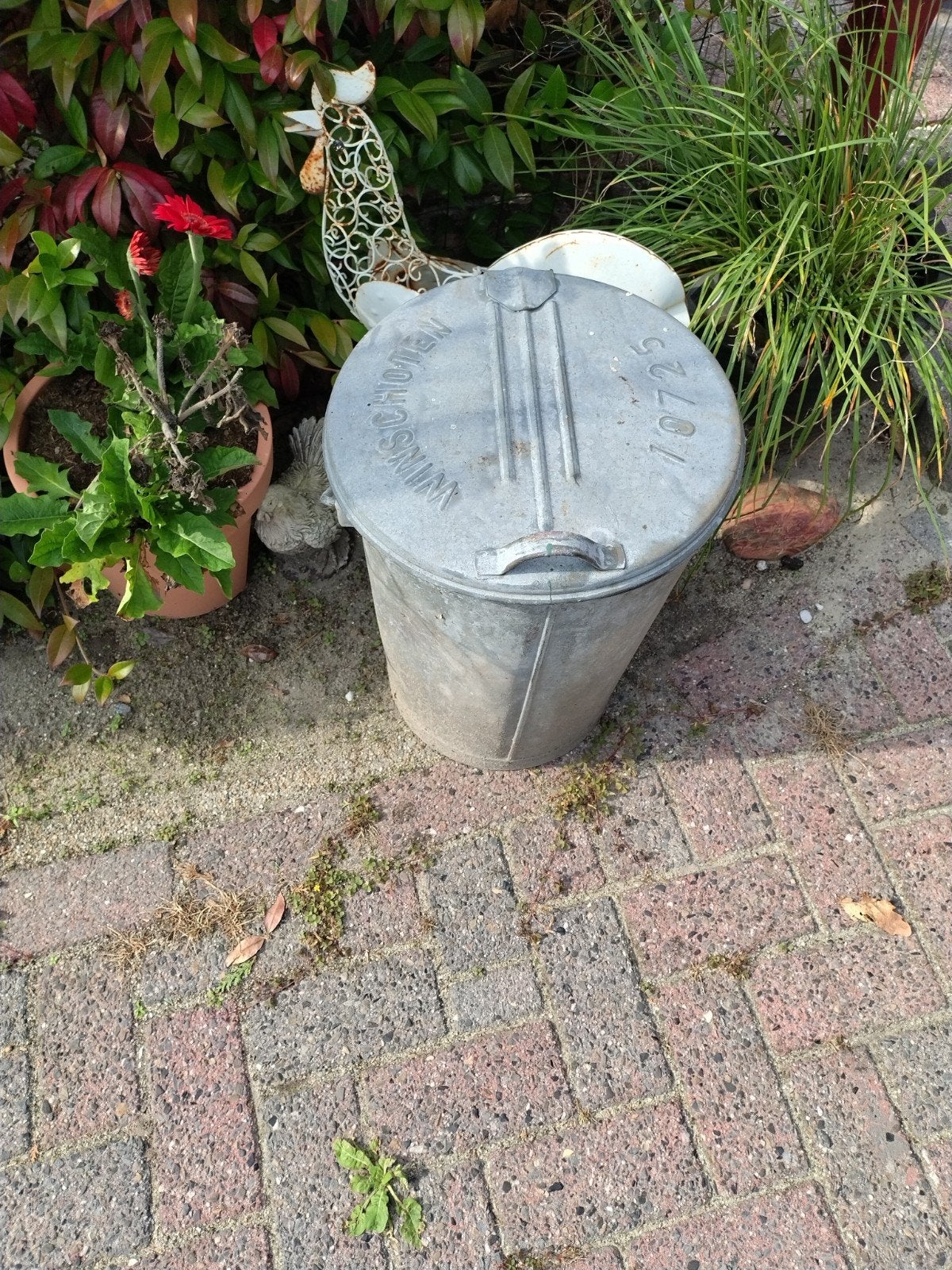 Vintage Zinken Vuilnisbak met Deksel - Decoratief, Antiek en Kunst, Ophalen