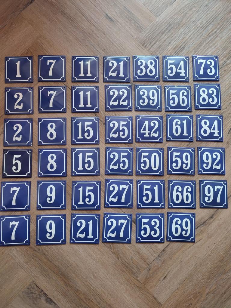 Emaille huisnummers bol (1-97), Ophalen of Verzenden, Winkel, Super of Benzinepomp, Zegels, Bonnen of Punten