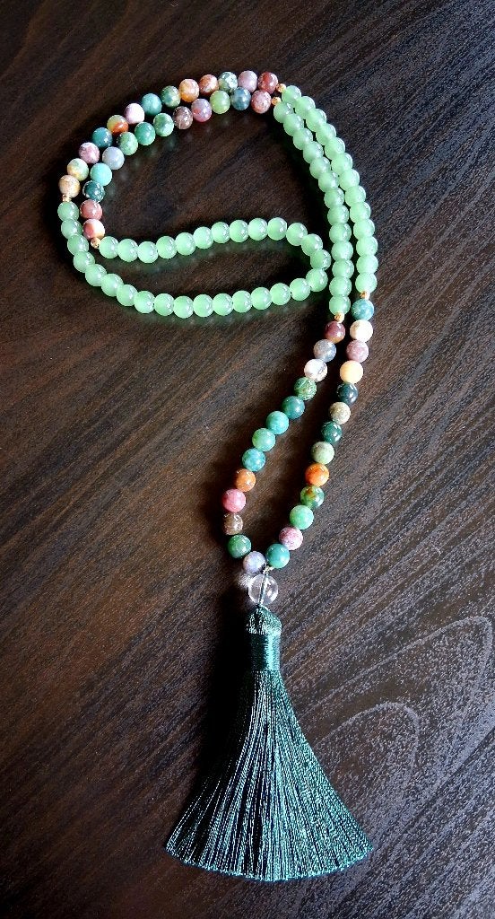 Boho ketting kralen Aventurijn en Indiaase Agaat, Overige kleuren, Nieuw, Ophalen of Verzenden, Steen of Mineraal