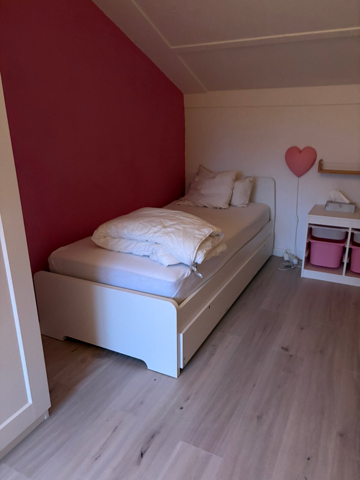 Bed met matras en uitschuiftbed, Ophalen, 90 cm, Eenpersoons, Wit