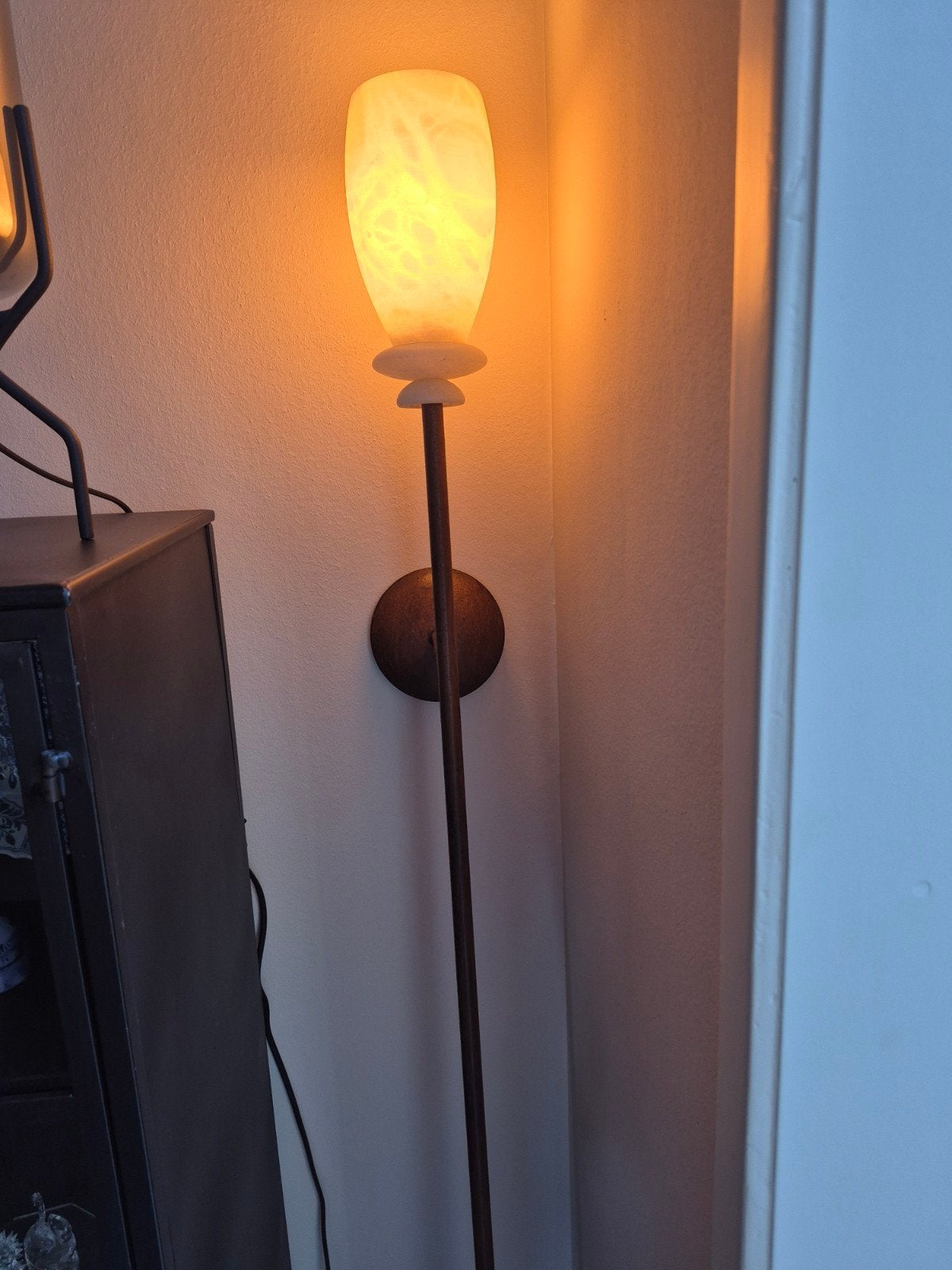 Japandi Wandlamp 1.70m met Travertin Lichtpunt, Ophalen, Gebruikt, Bruin, Wandlamp