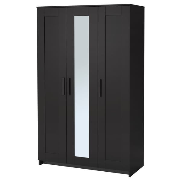 IKEA BRIMNES Kledingkast met spiegeldeur - Zwart, Ophalen, Met deur(en), Gebruikt, 100 tot 150 cm