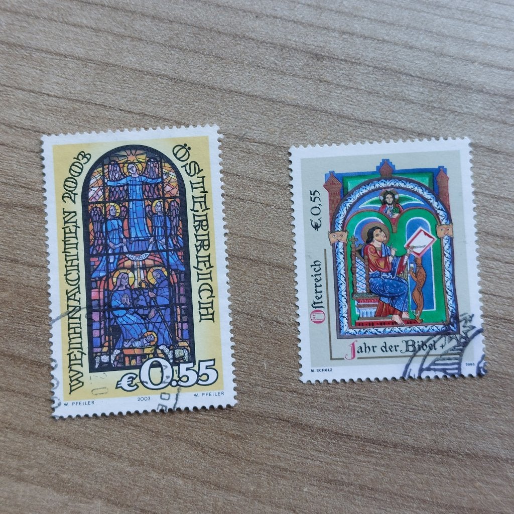 Oostenrijk Jaar 2003   Bijbelprent en Kerst, Ophalen of Verzenden, Gestempeld