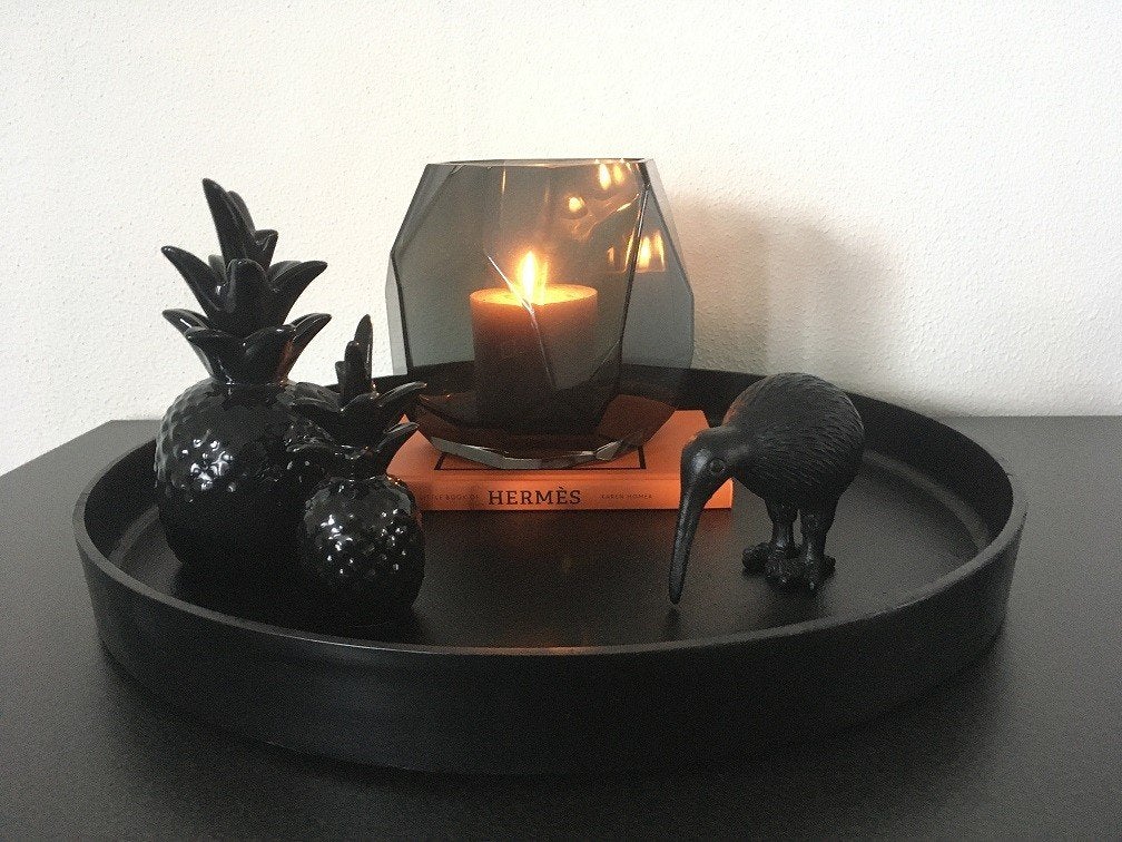 Diga Colmore Stoer decoratie plateau mat zwart Nieuw!, Huis en Inrichting, Met opstaande rand, Rond, Nieuw, Ophalen of Verzenden