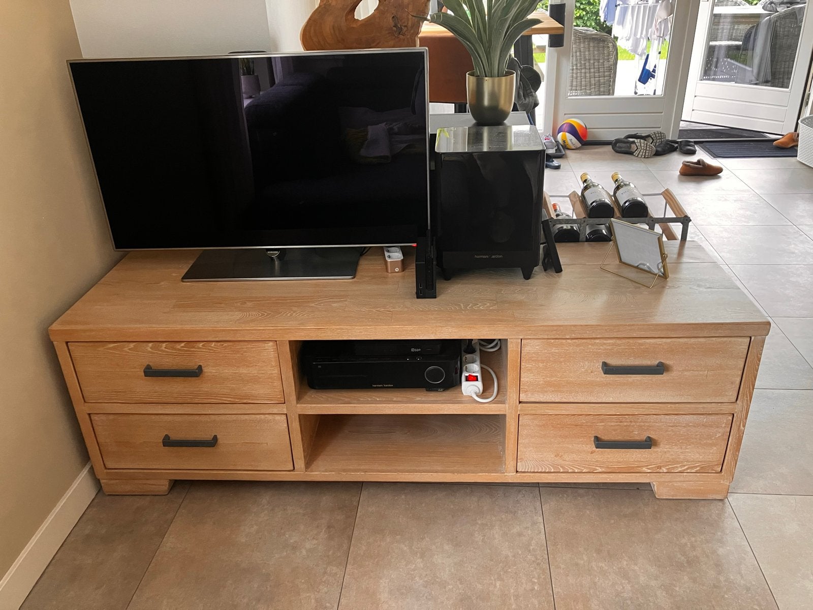 Massief licht eiken tv-meubel - 170x50x54 cm, Huis en Inrichting, Ophalen, Gebruikt, 150 tot 200 cm, Eikenhout