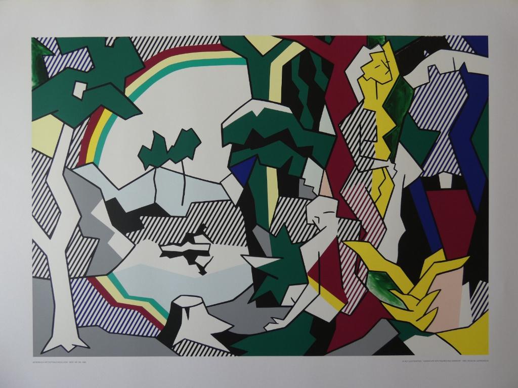 Roy Lichtenstein(1923)Affiche"Landschap met Figuren Re" 1980, Antiek en Kunst, Kunst | Litho's en Zeefdrukken, Ophalen of Verzenden