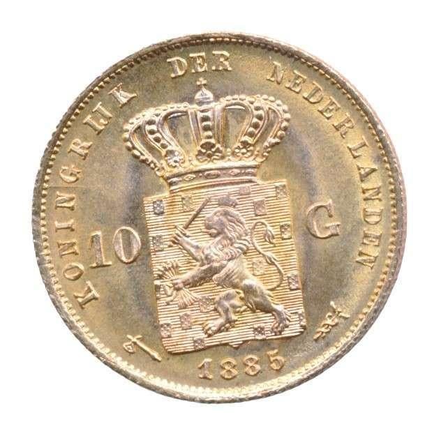 Nederland 10 Gulden 1885 Willem 3, Ophalen of Verzenden, Goud