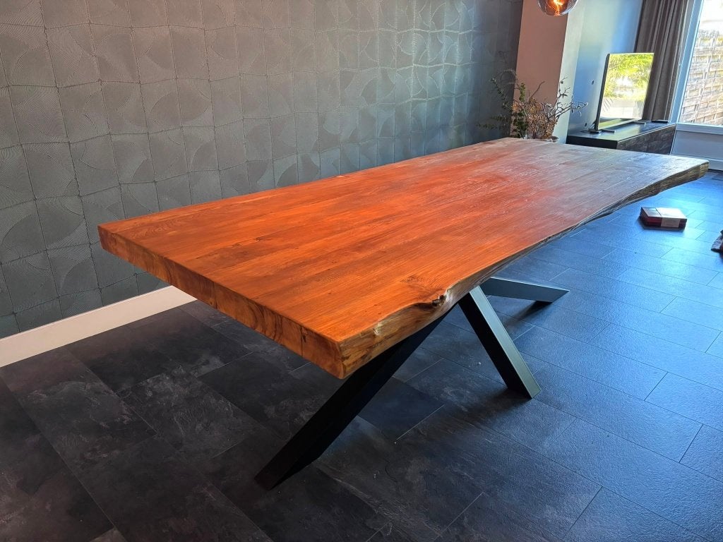 Teak houten eettafel, Huis en Inrichting, Tafels | Eettafels, Ophalen, Gebruikt, 200 cm of meer, 50 tot 100 cm