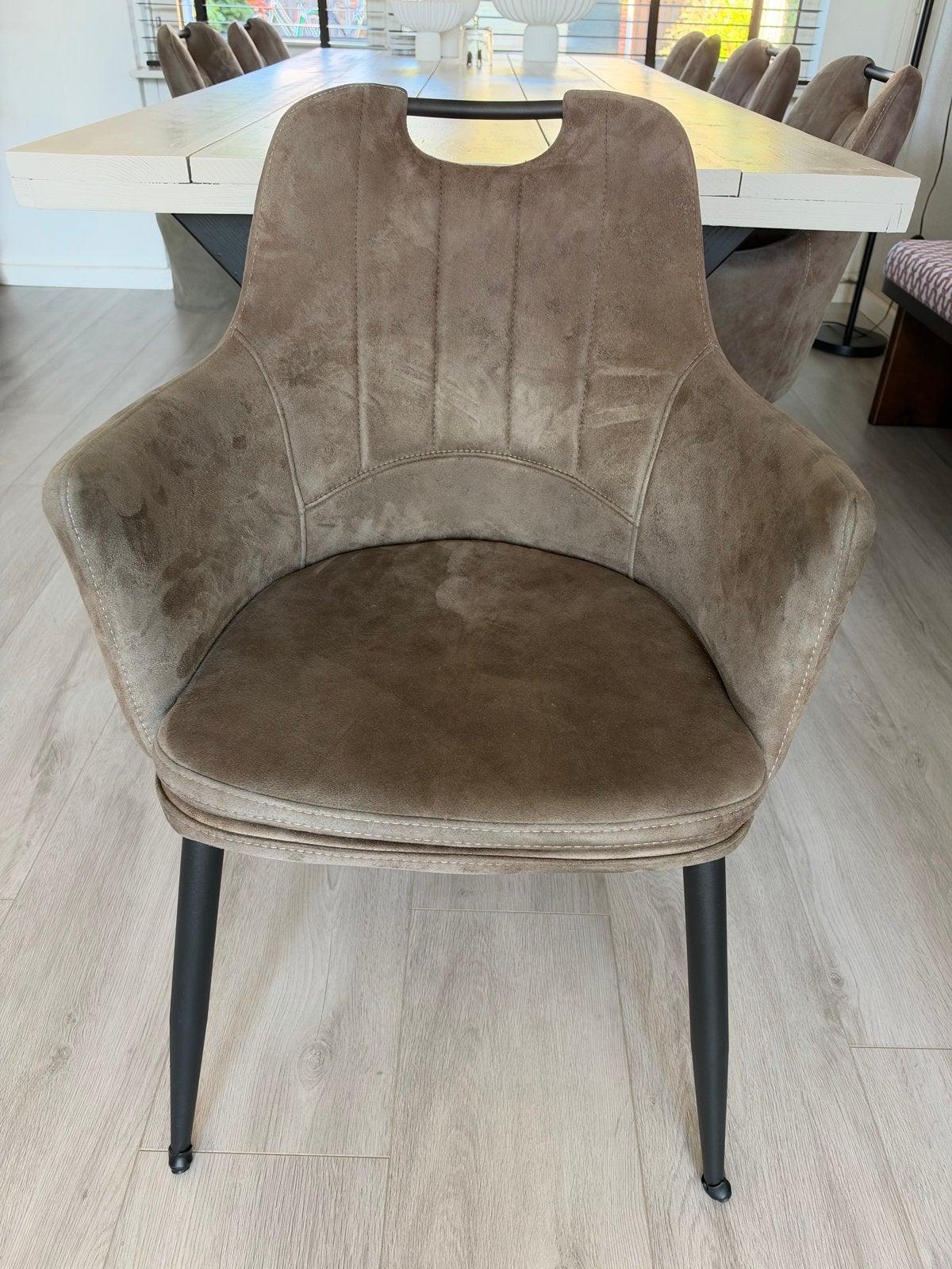Set van 6 comfortabele eetkamerstoelen in antraciet, Ophalen, Gebruikt, Overige kleuren, Stof