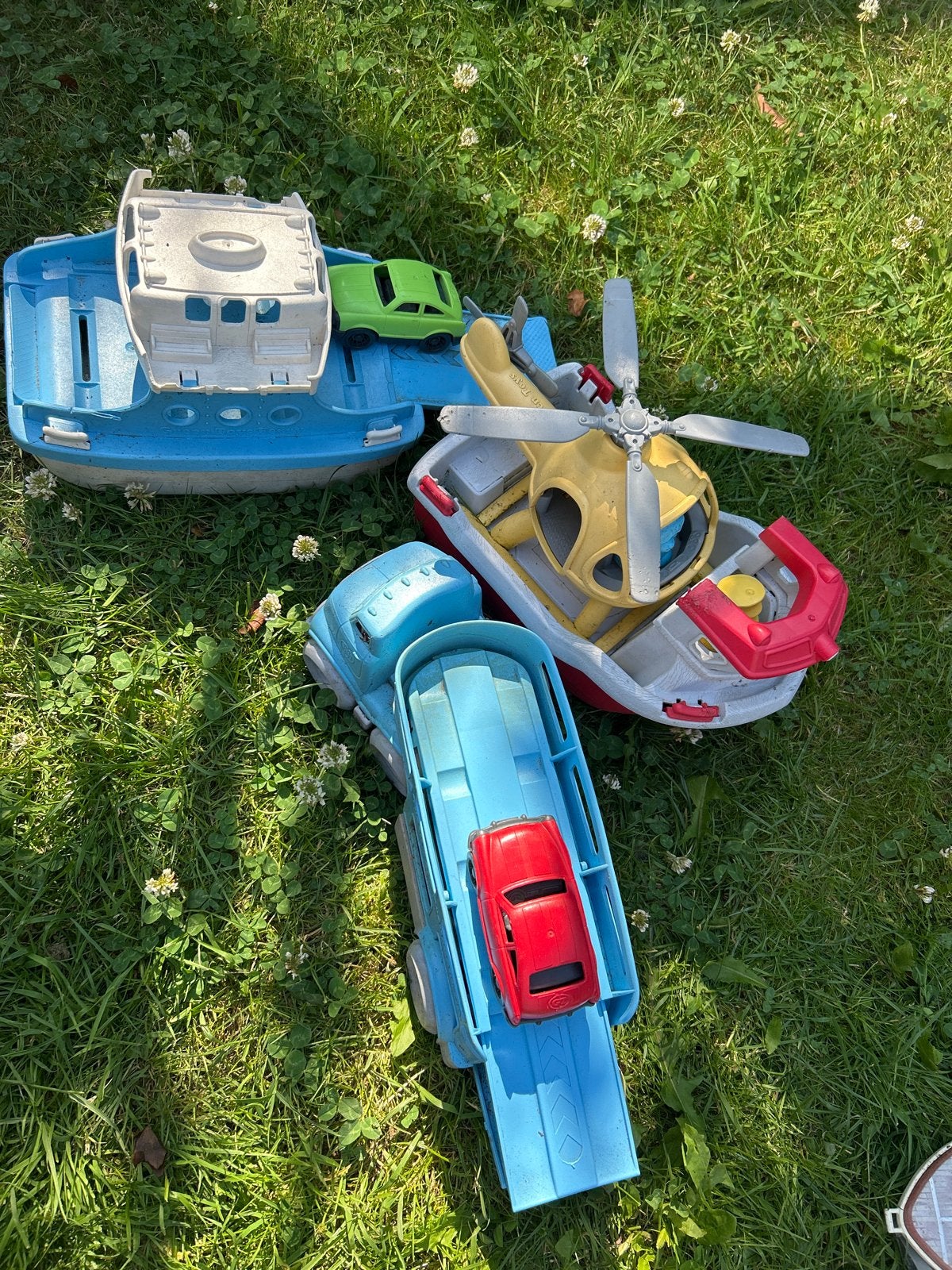 Green Toys Buitenspeelgoed Set - Boot, Helikopter, Vrachtwag, Ophalen of Verzenden, Gebruikt
