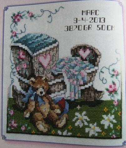 Borduurpatroon  Geboorte merklap baby  nr 9268, Verzenden, Nieuw, Handborduren, Patroon