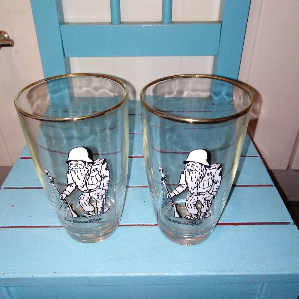 Defensie vintage glazen de ouwe hap 2 stuks, Verzamelen, Ophalen, Landmacht, Nederland, Overige typen