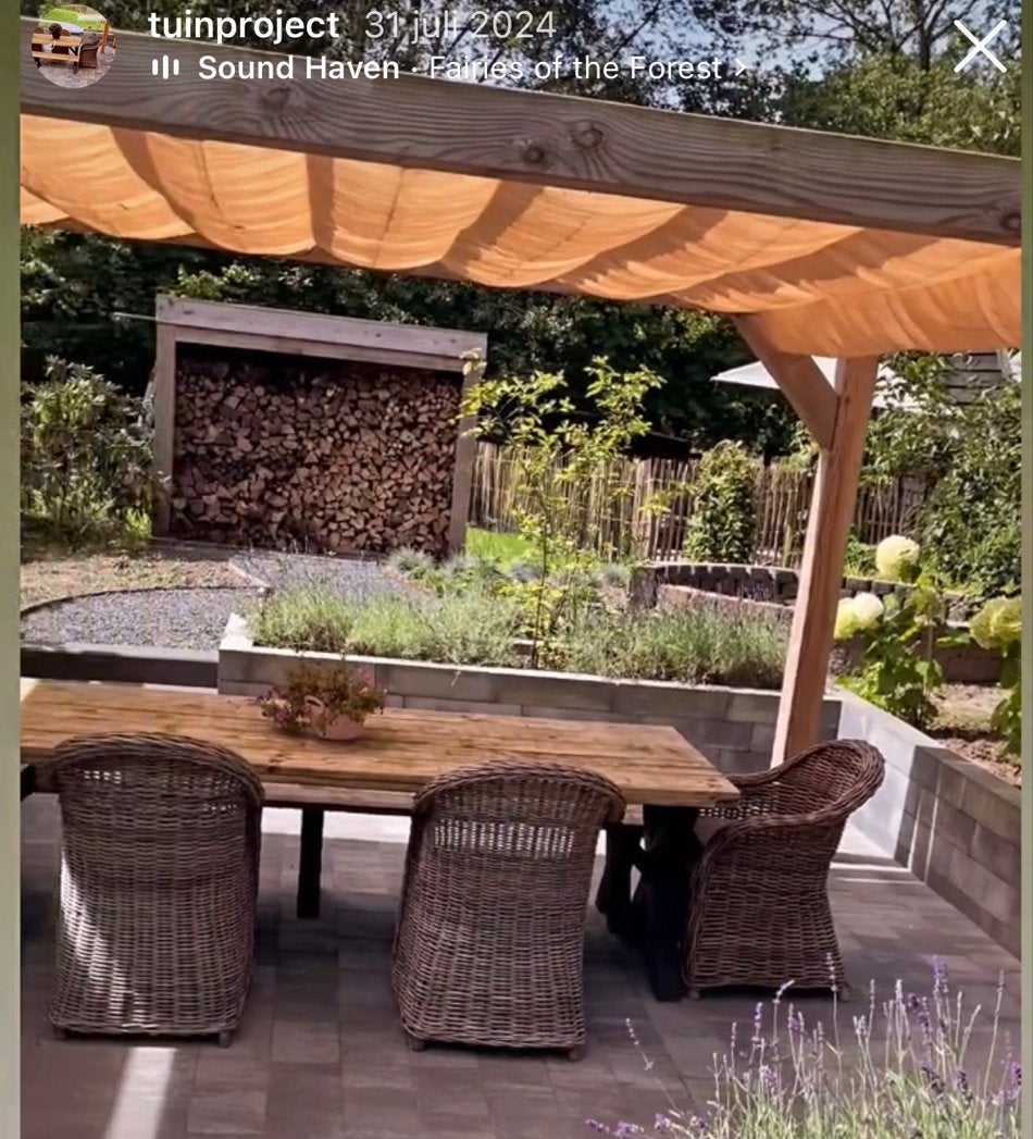 Harmonica Schaduwdoek 5x3m met buizen en ophangsysteem, Tuin en Terras, Ophalen, Gebruikt