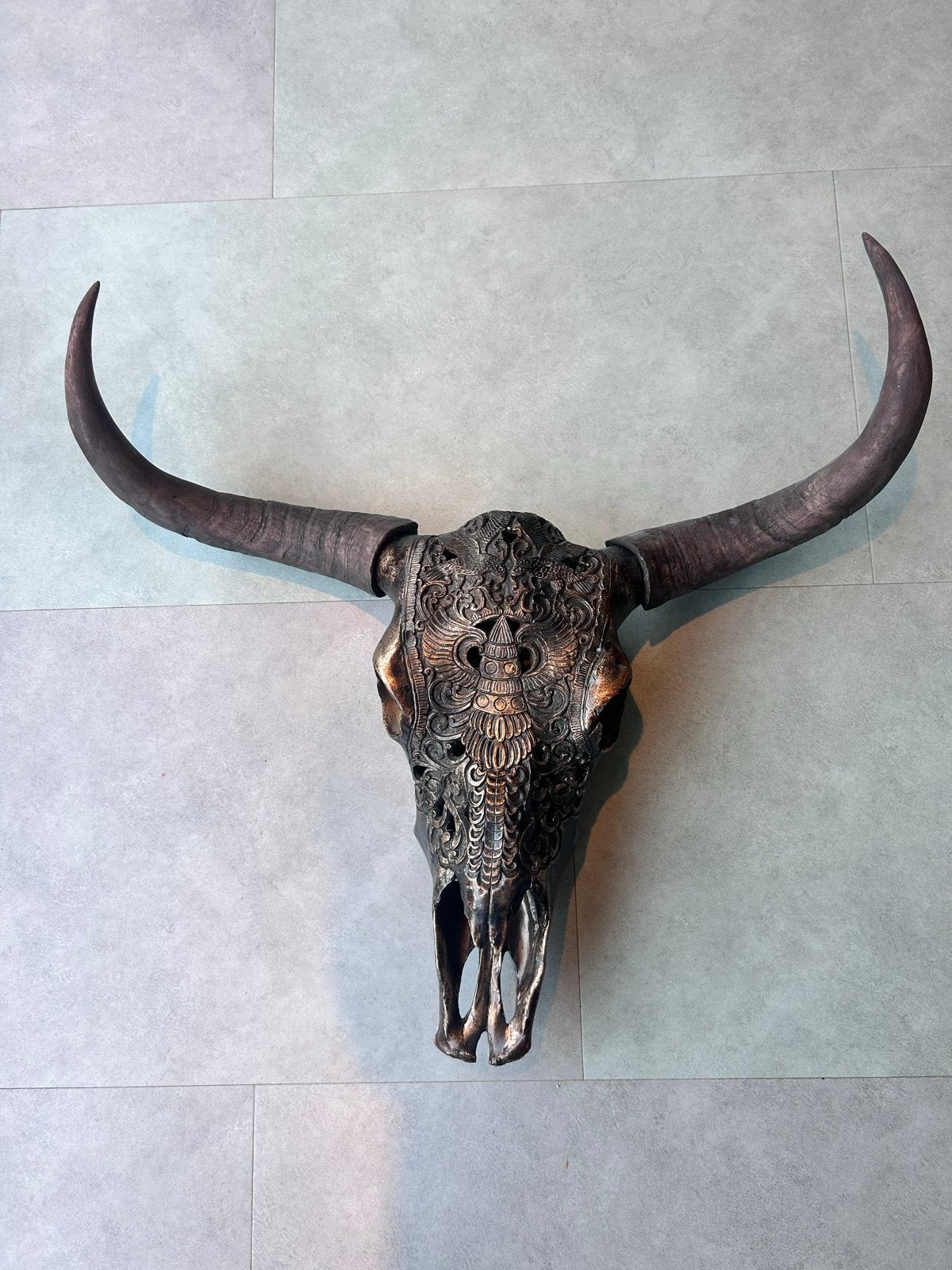 Decoratieve buffelschedel met hoorns, Ophalen, Zo goed als nieuw, Decoratieobject