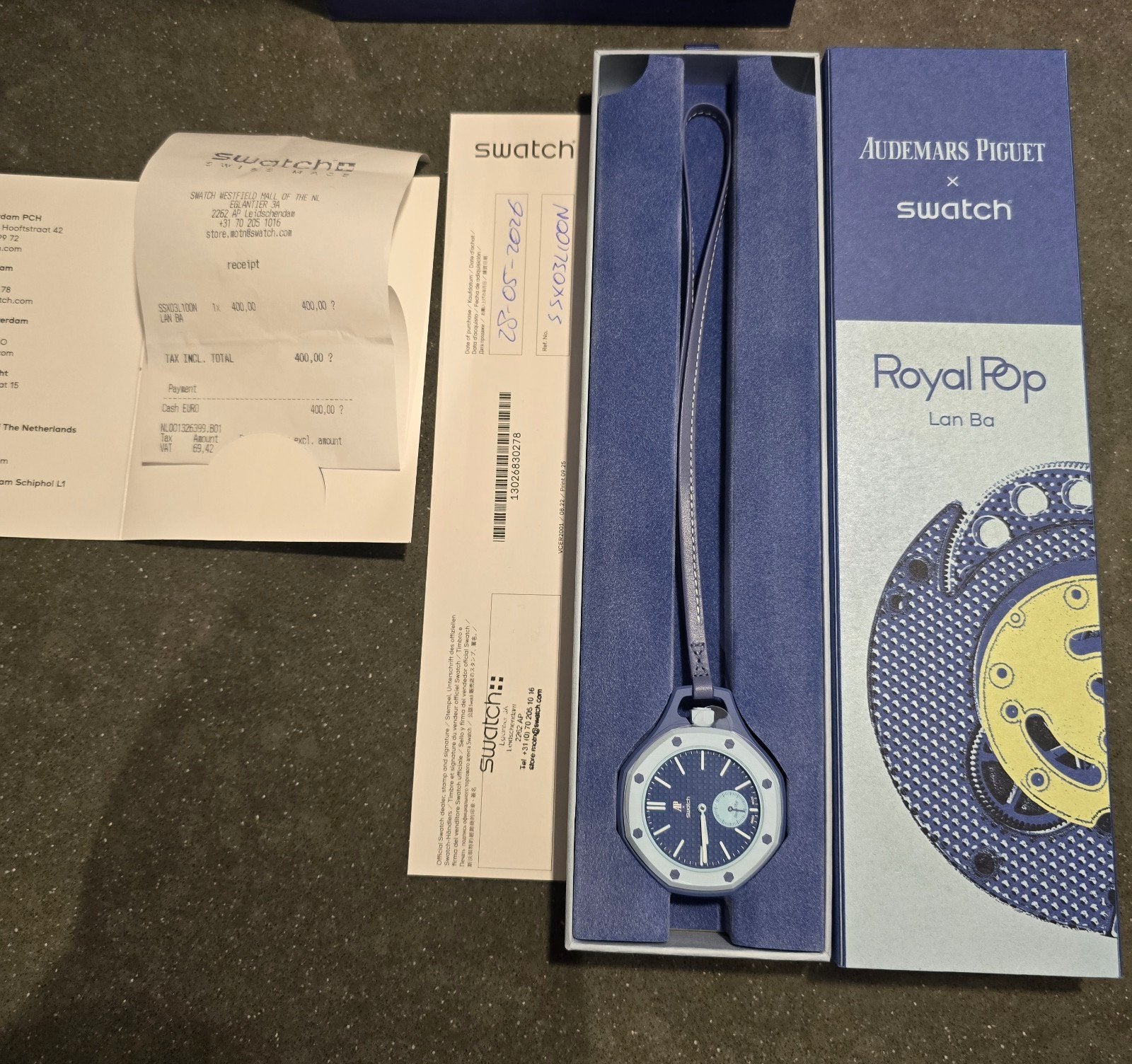 Swatch x AP Lan Ba 'SSX03L100N', Overige materialen, Zakhorloge, Leer, Swatch