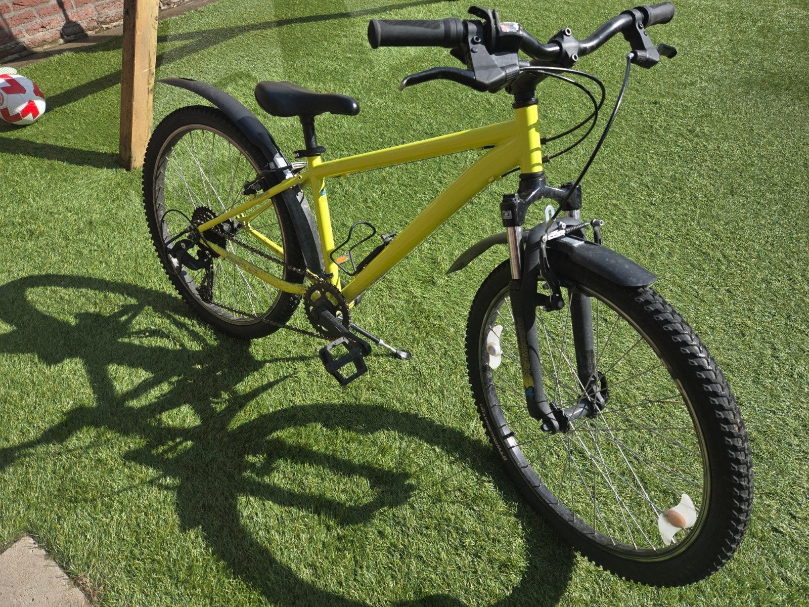 Rockrider Mountainbike 24 inch - Geel met spatborden en bido, Overige merken, Gebruikt, Velgrem, Versnellingen