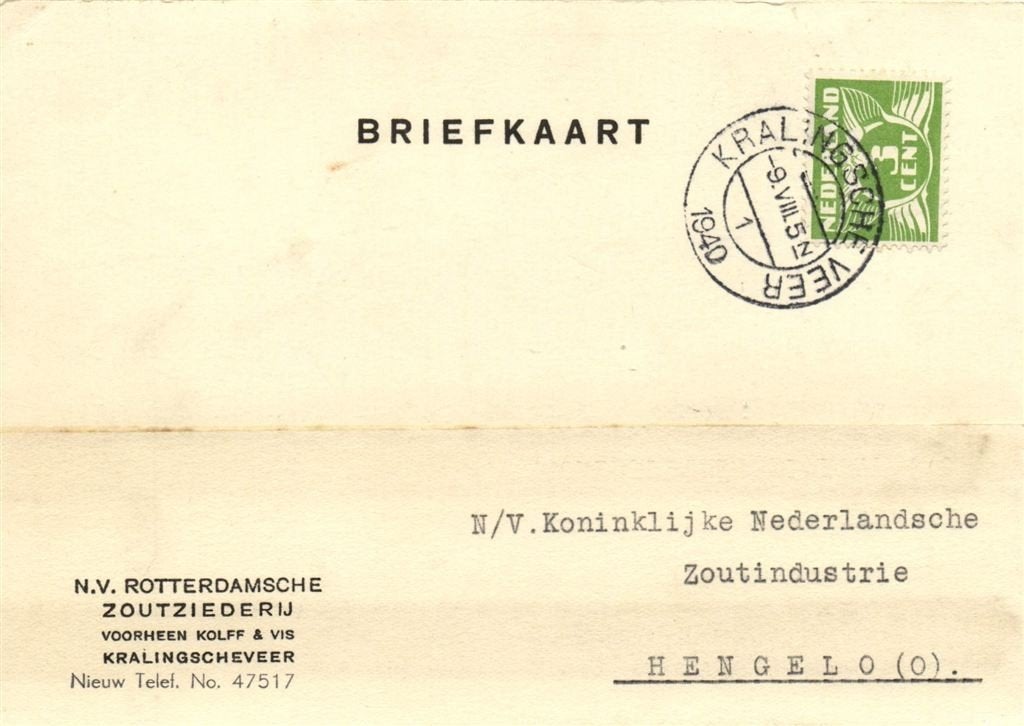 voorheen Kolff + Vis, Kralingscheveer - 08.1940 - briefkaart, Ophalen of Verzenden, Briefkaart