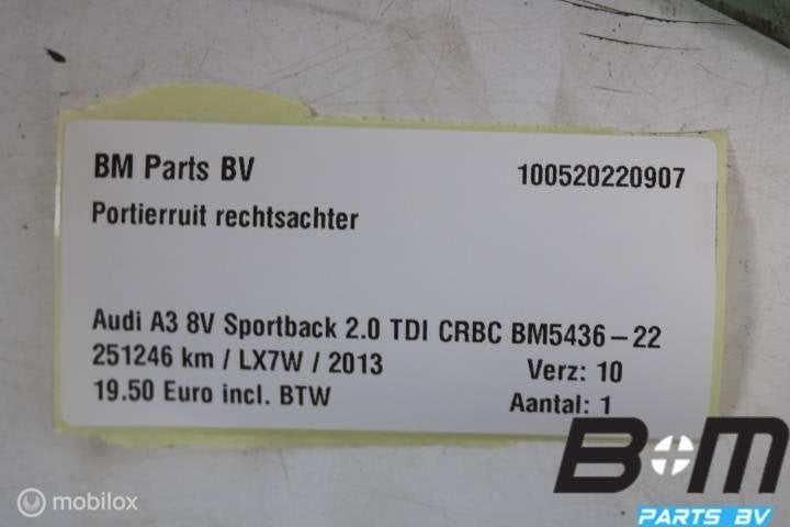 Portierruit rechtsachter Audi A3 8V Sportback, Gebruikt