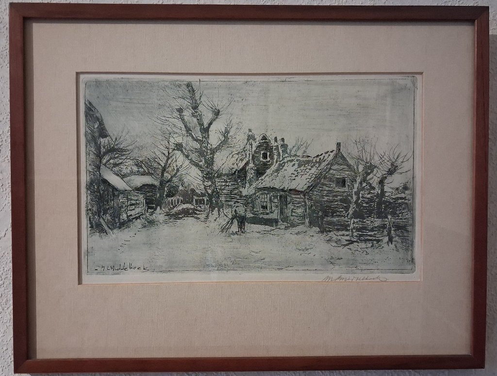 Originele ets van M. L. Middelhoek., Ophalen of Verzenden, Origineel werk, Stads- / dorpsgezicht, Papier