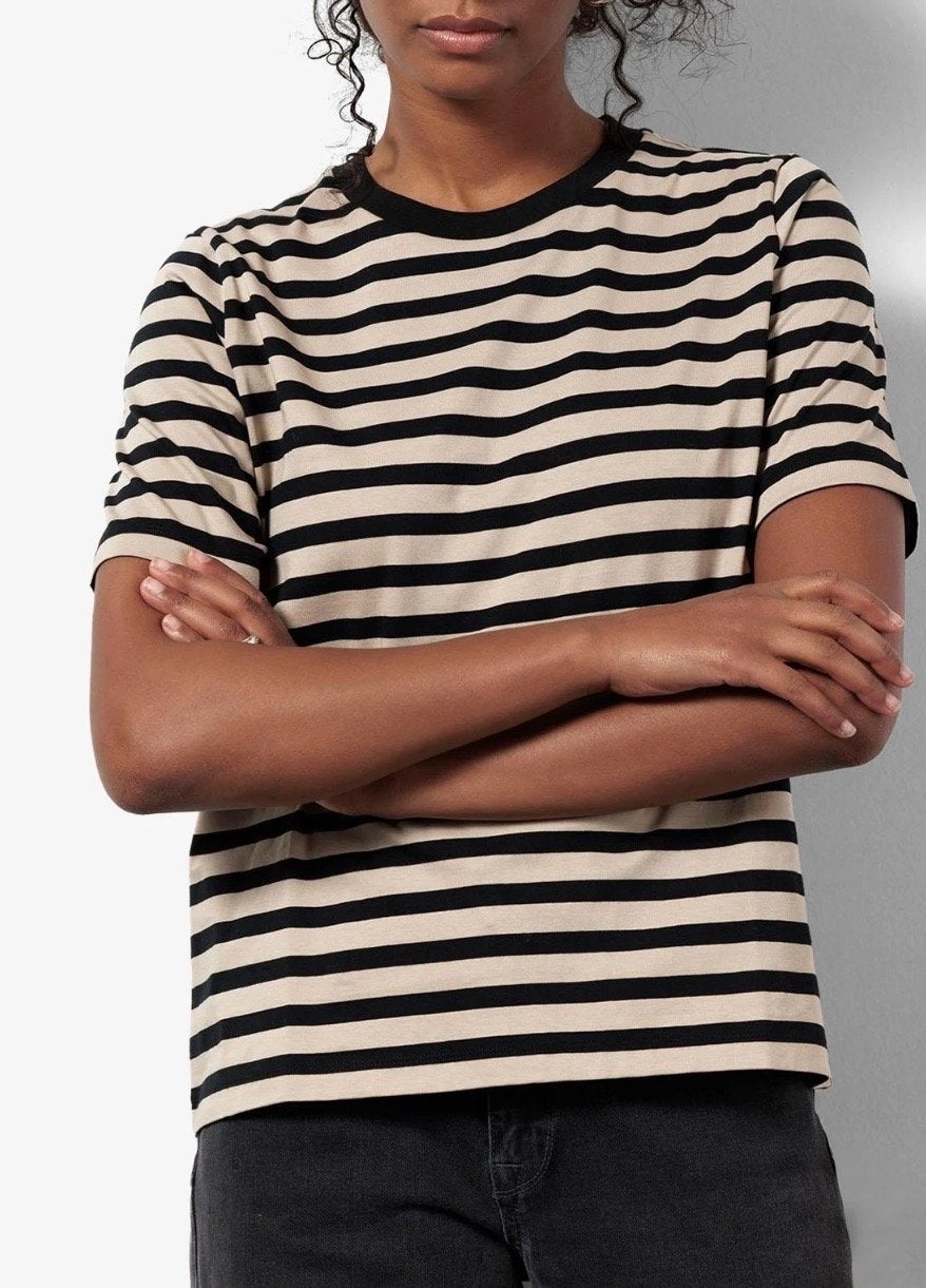 Studio Anneloes T-shirt Latte/Zwart gestreept - Maat L, Maat 42/44 (L), Zo goed als nieuw, Korte mouw, Meerkleurig