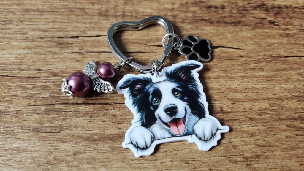 Tashanger sleutelhanger Border collie met guardian angel, Verzenden, Nieuw, Overige kleuren, Handtas