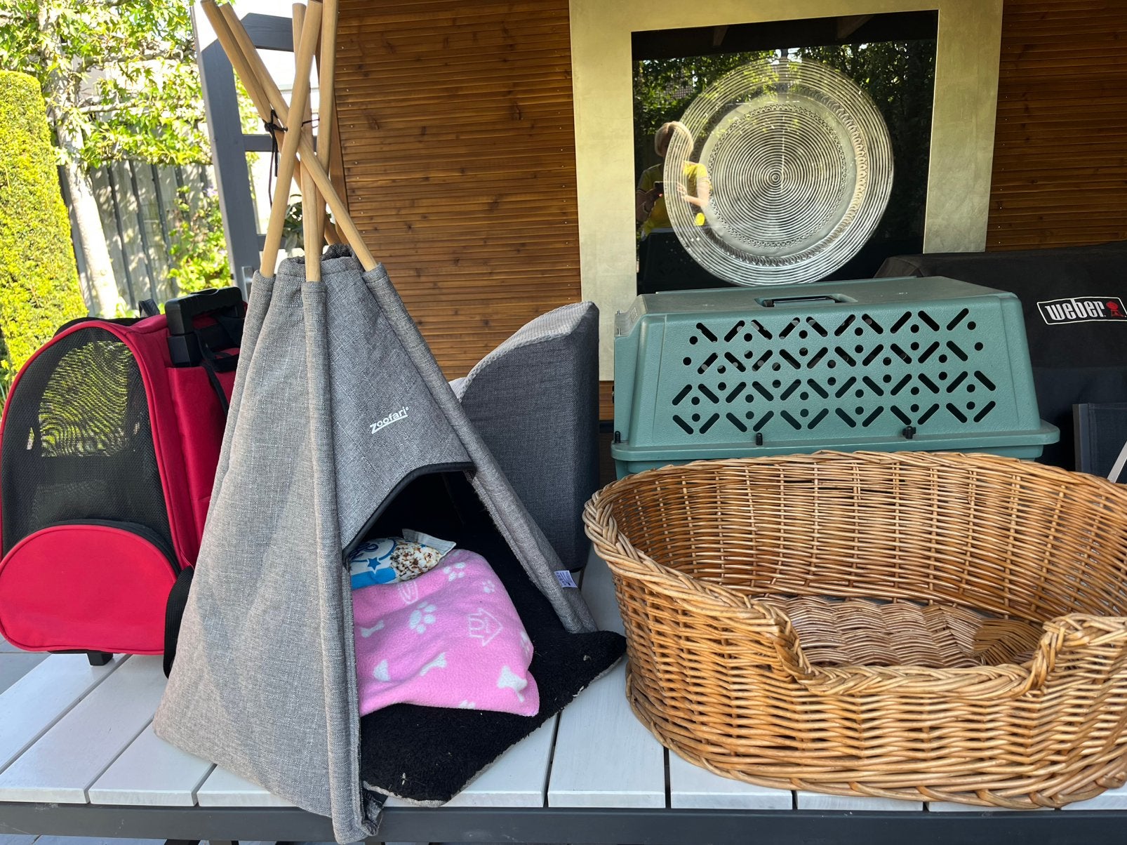 Hondenmand, bench, trapje, rugzak en tipi,, Ophalen, Gebruikt