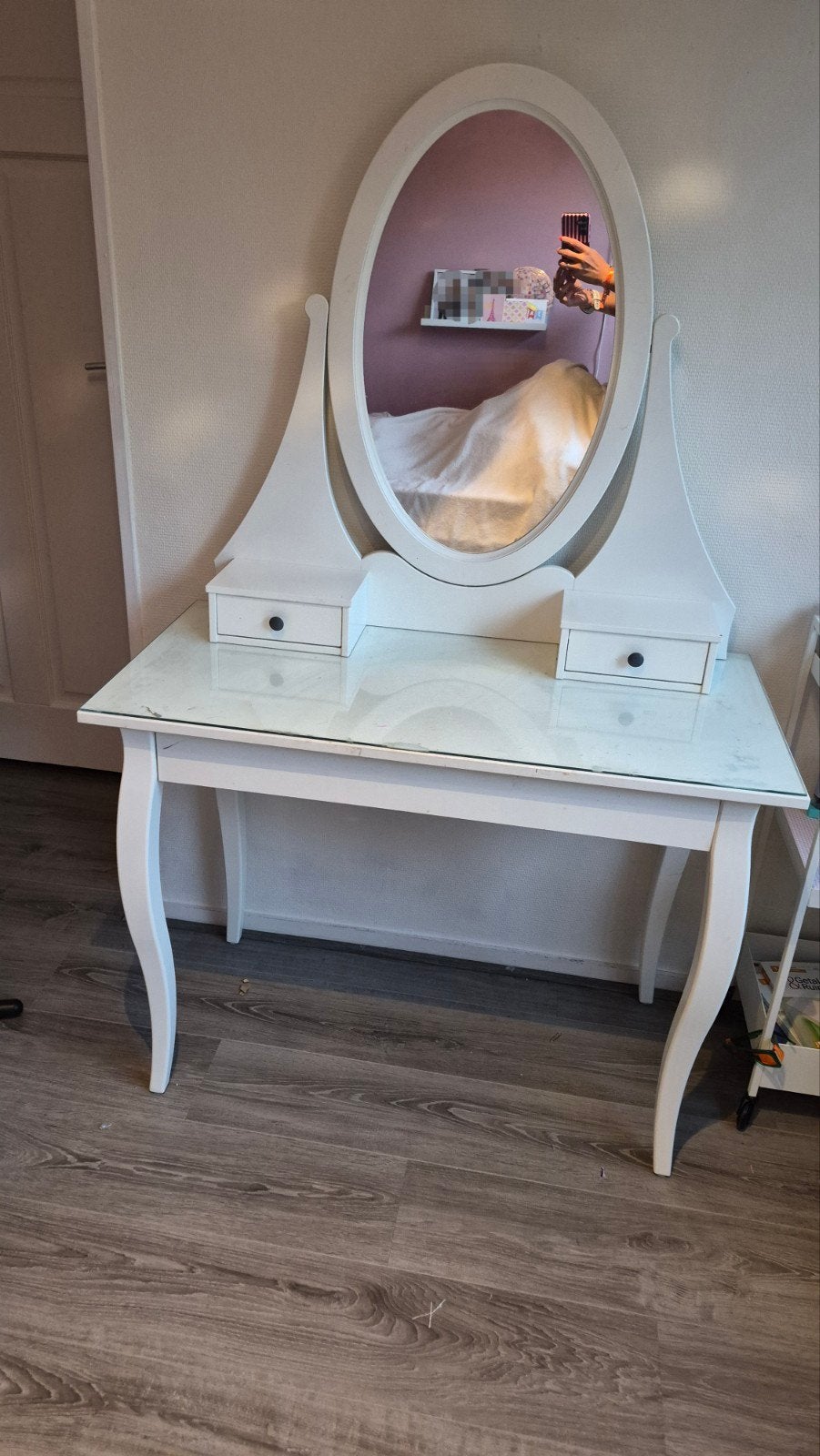 Ikea kaptafel met spiegel en lades, Ophalen, Gebruikt, 100 tot 150 cm, 50 tot 100 cm