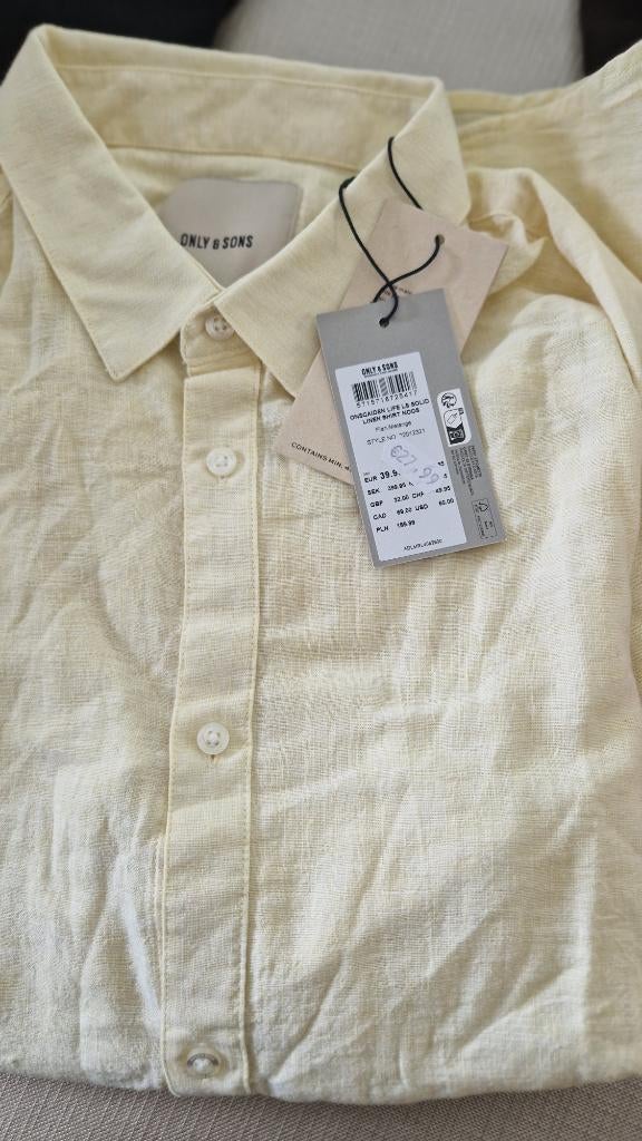 Linnen overhemd geel maat XL, Kleding | Heren, Overhemden, Ophalen, Geel, Nieuw, Halswijdte 43/44 (XL)