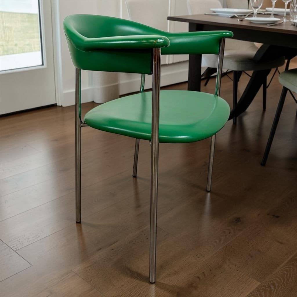 Vintage chromen stoel met groene skai lederen bekleding, Ophalen