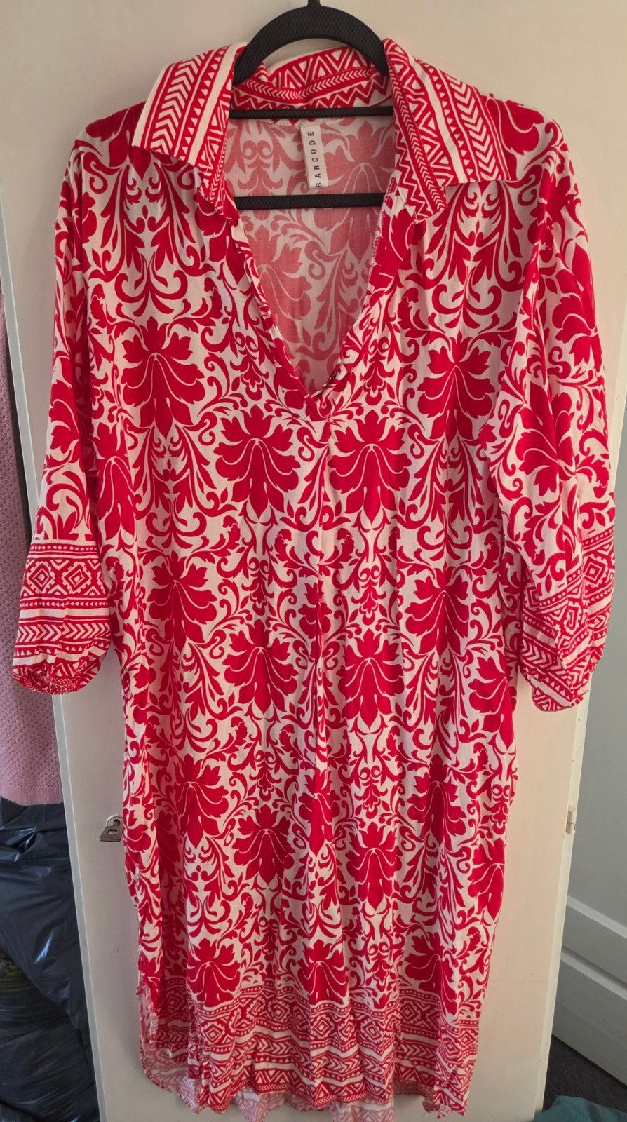 Barcode Rode Tuniekjurk met Print - Maat 44/46, Kleding | Dames, Maat 46/48 (XL) of groter, Barcode, Ophalen of Verzenden, Zo goed als nieuw